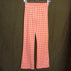 High Waist Orange & White Checkered Boot Cut Trousers XXS Asata Maise